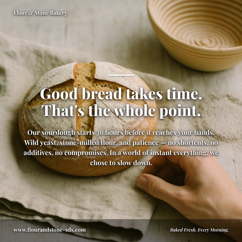 Artisan bakery branded graphic about sourdough